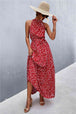 Printed Sleeveless Tie Waist Maxi Dress Bazaarbey
