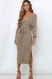 Surplice Neck Bow Waist Slit Sweater Dress Bazaarbey