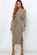 Surplice Neck Bow Waist Slit Sweater Dress Bazaarbey