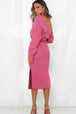 Surplice Neck Bow Waist Slit Sweater Dress Bazaarbey