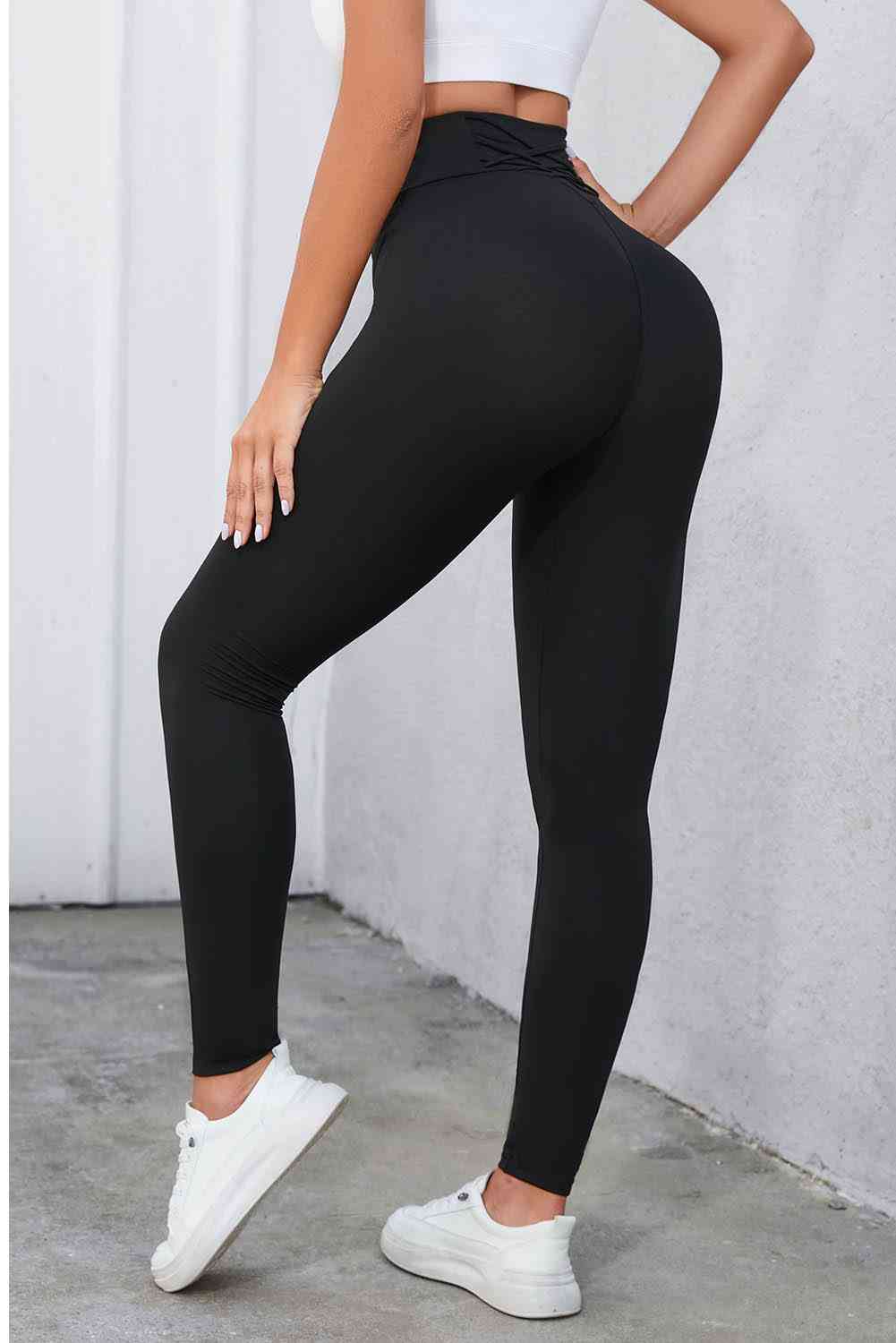 Crisscross Detail Wide Waistband Leggings Bazaarbey