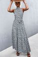 Printed Sleeveless Tie Waist Maxi Dress Bazaarbey