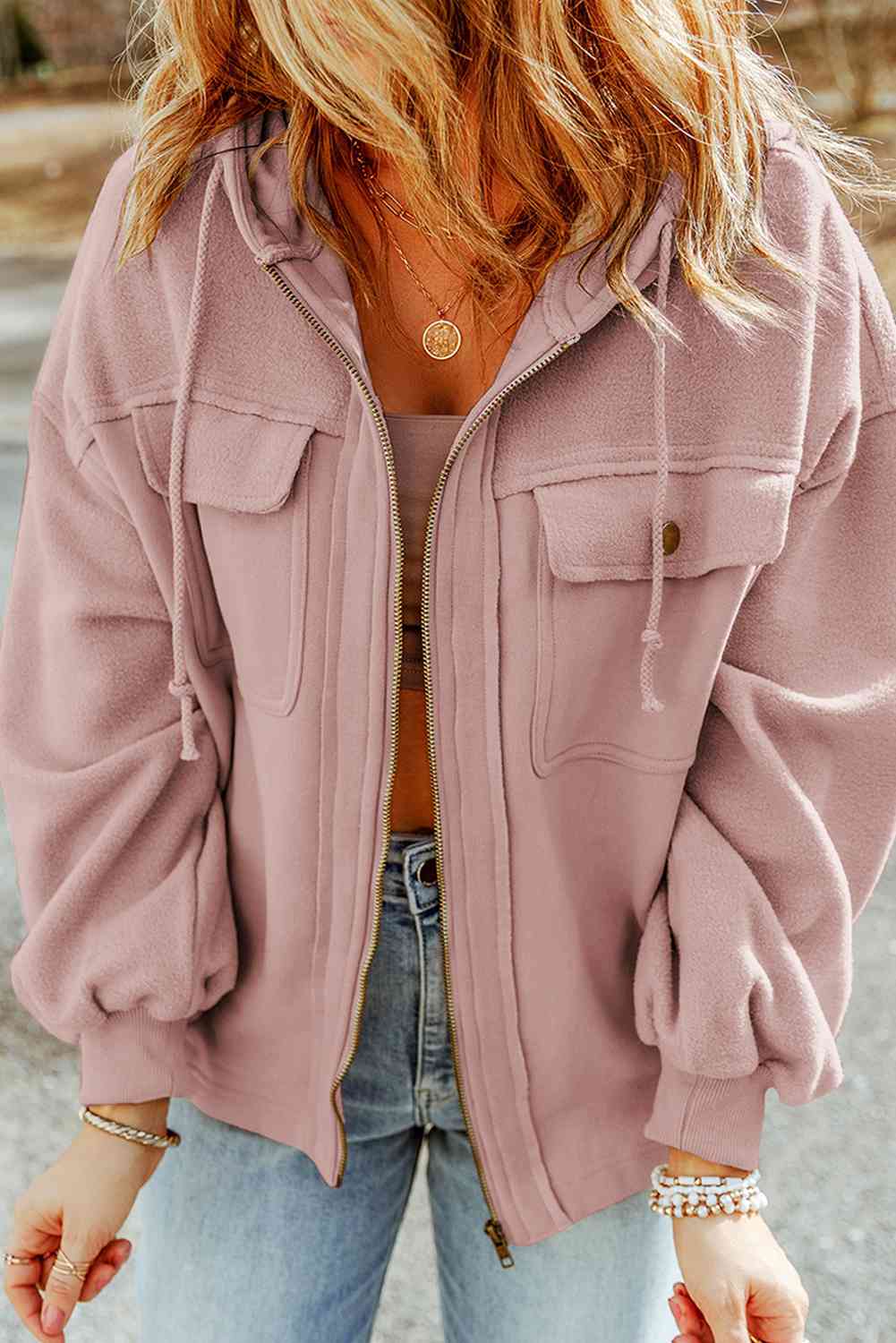 Zip-Up Drawstring Hooded Jacket Bazaarbey