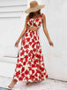 Floral Tie Shoulder Top and Tiered Maxi Skirt Set Bazaarbey
