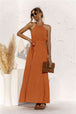 Halter Neck Tie Waist Tiered Maxi Dress Bazaarbey