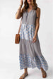 Mixed Print Tie-Neck Sleeveless Maxi Dress Bazaarbey