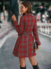 Plaid Tie Front Collared Neck Long Sleeve Dress Bazaarbey