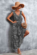 Printed V-Neck Tie Waist Maxi Dress Bazaarbey