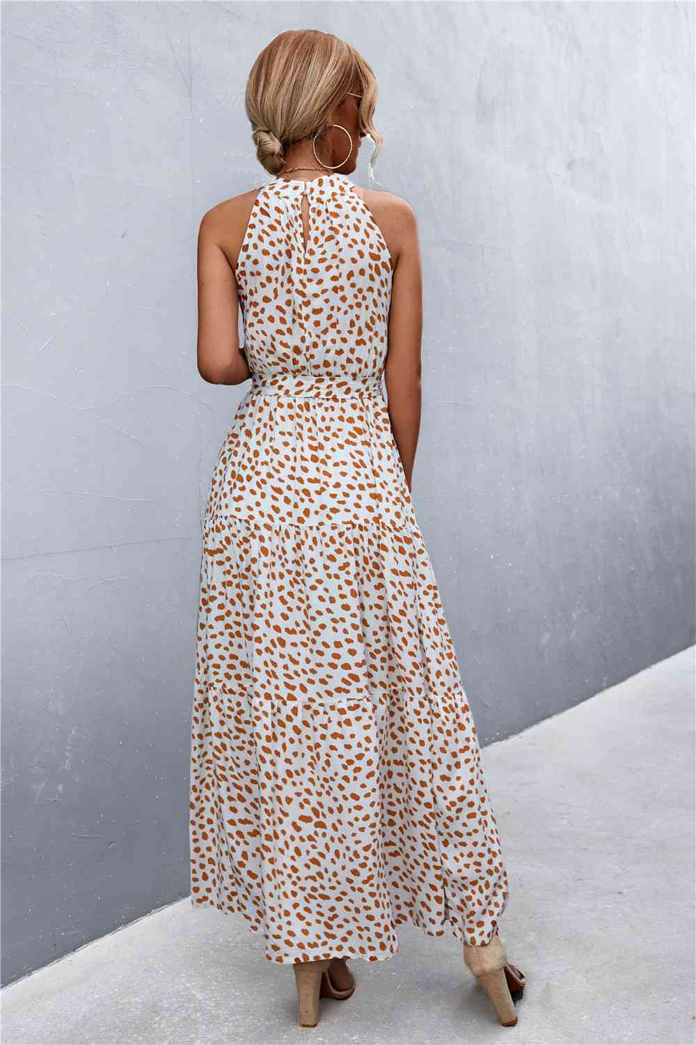 Printed Sleeveless Tie Waist Maxi Dress Bazaarbey
