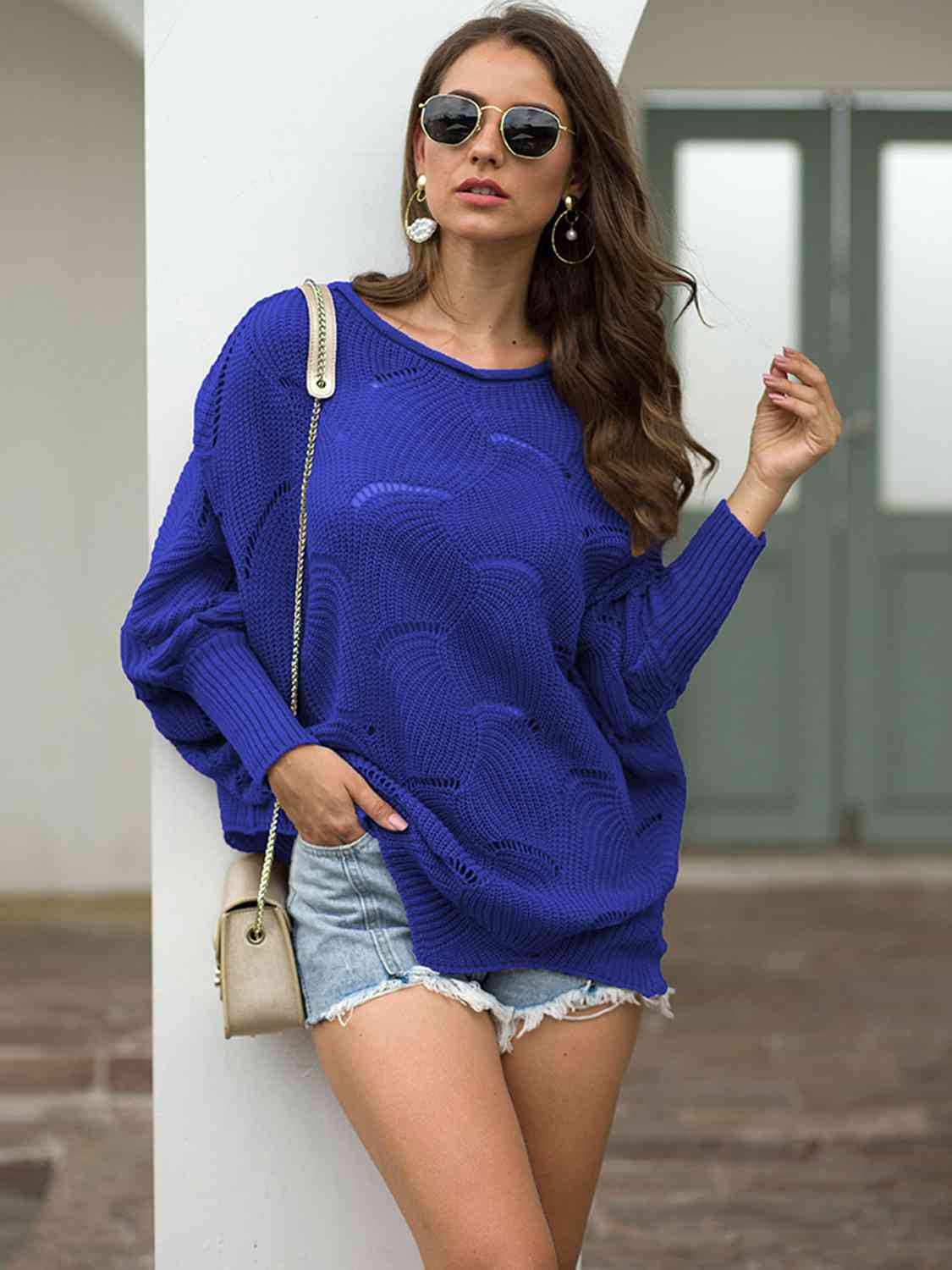 Boat Neck Lantern Sleeve  Knit Top Bazaarbey