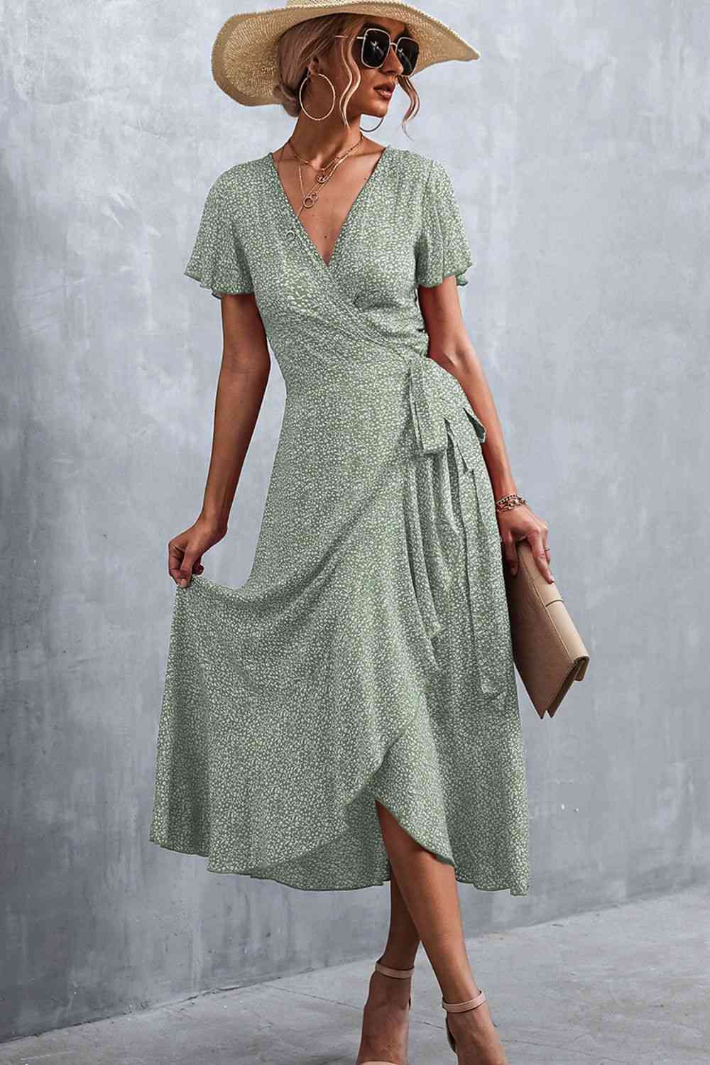 Floral  Neck Tied Midi Dress -BazaarBey - www.shopbazaarbey.com