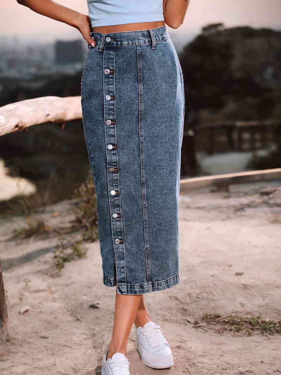 Button Down Denim Skirt Bazaarbey