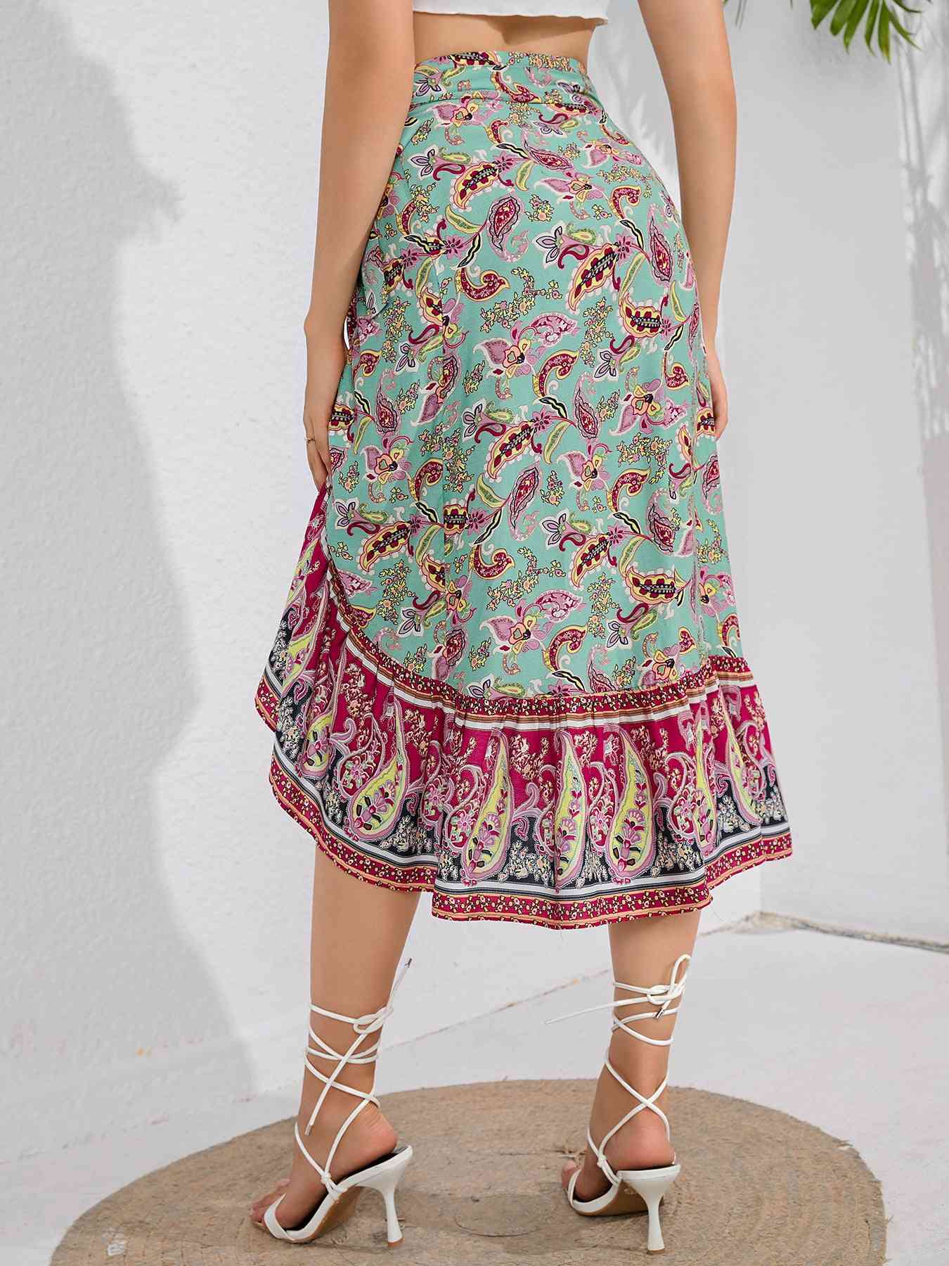 Tie Waistband Flounce Hem Midi Skirt Trendsi