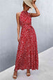 Printed Sleeveless Tie Waist Maxi Dress Bazaarbey