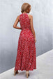 Printed Sleeveless Tie Waist Maxi Dress Bazaarbey