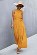 Printed Sleeveless Tie Waist Maxi Dress Bazaarbey