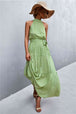 Printed Sleeveless Tie Waist Maxi Dress Bazaarbey