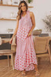 Mixed Print Tie-Neck Sleeveless Maxi Dress Bazaarbey