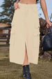 Slit Front Midi Denim Skirt with Pockets Trendsi