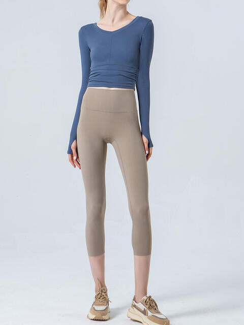 Wide Waistband Cropped Sports Leggings Bazaarbey