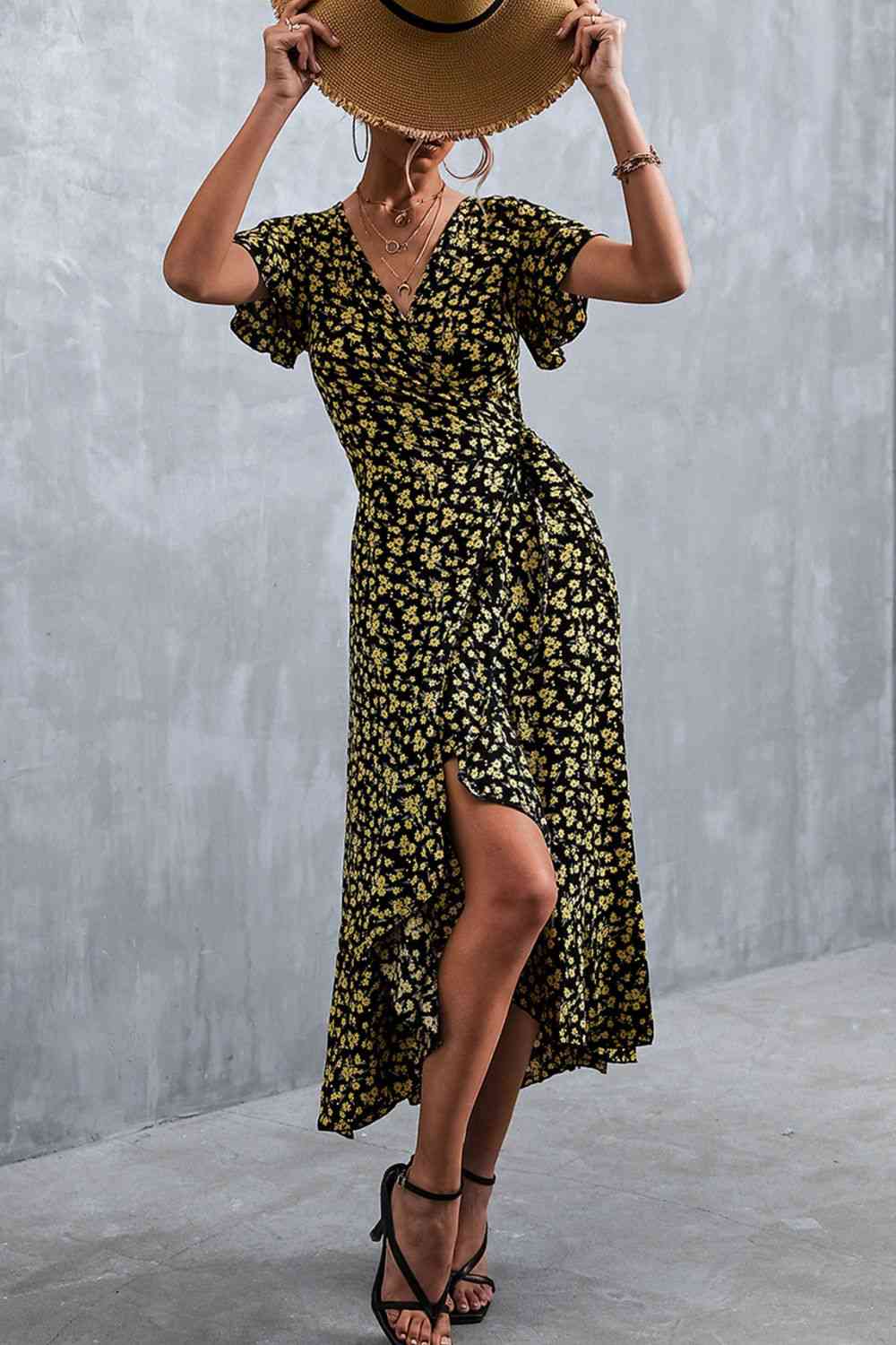 Floral  Neck Tied Midi Dress -BazaarBey - www.shopbazaarbey.com