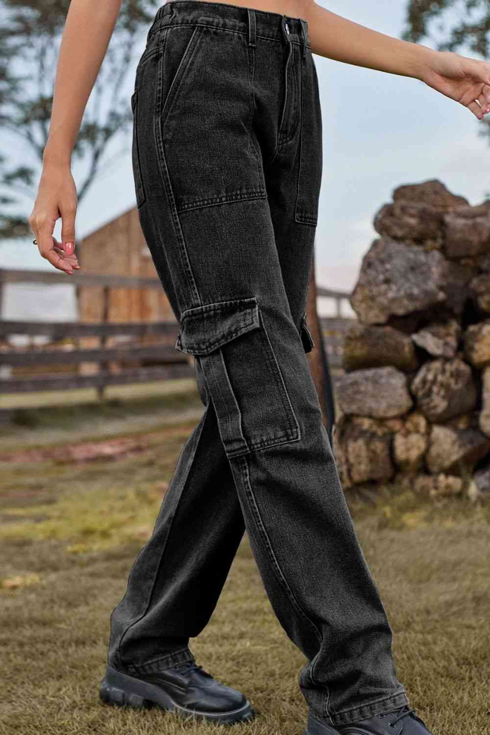 Loose Fit Long Jeans with Pockets Bazaarbey