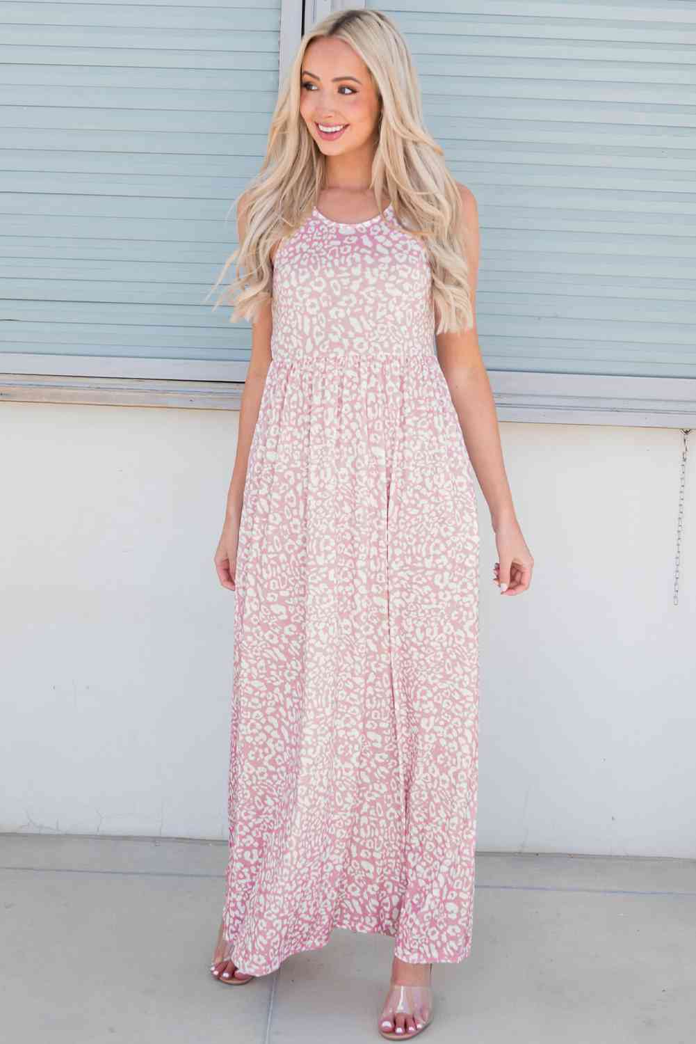 Leopard Round Neck Sleeveless Maxi Dress Bazaarbey