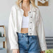 Cropped Collared Neck Dropped Shoulder Denim Jacket Bazaarbey
