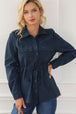 Button Up Drawstring Collared Neck Jacket Trendsi