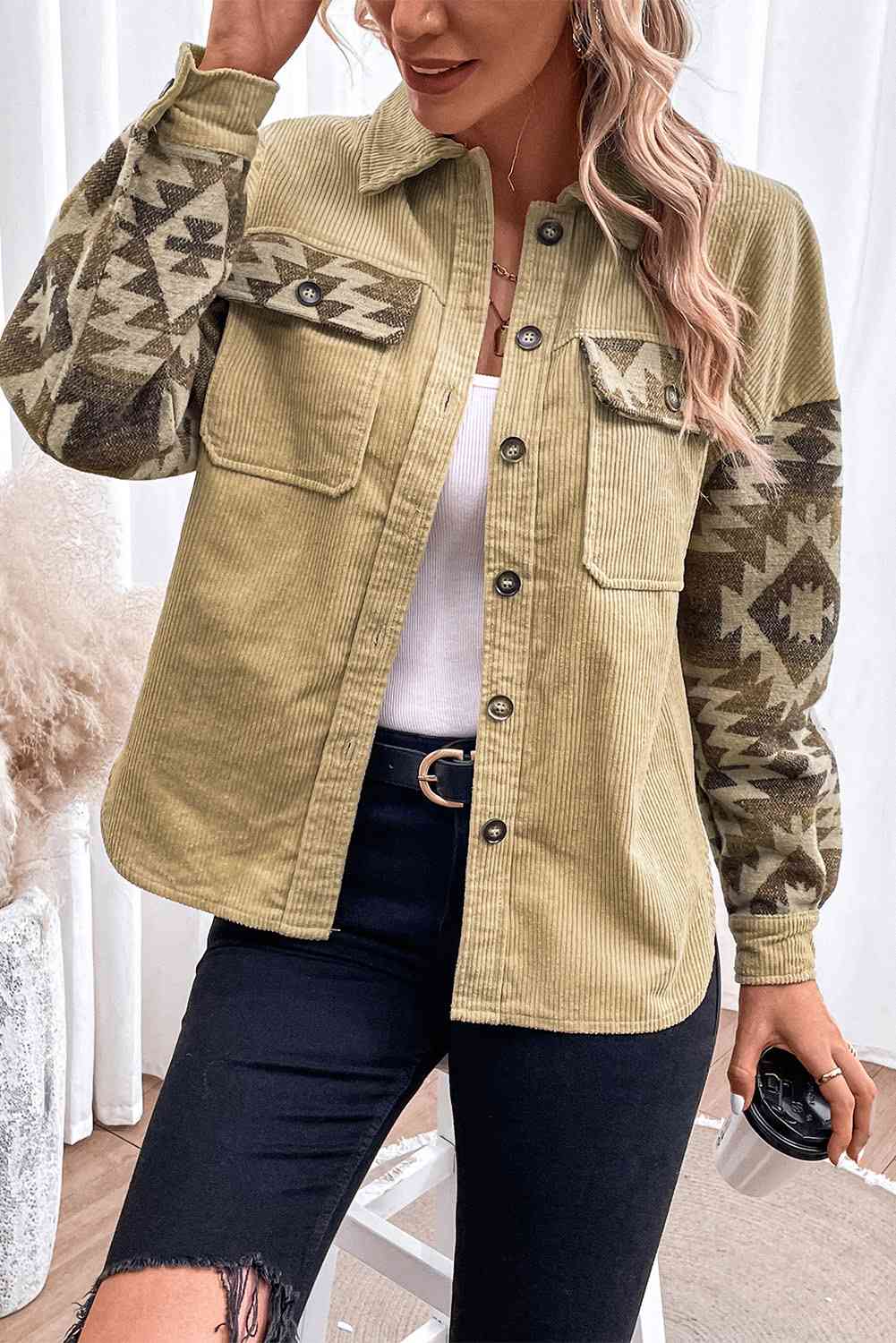 Button Down Collared Jacket Trendsi