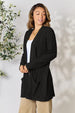 Ribbed Open Front Cardigan with Pockets Bazaarbey