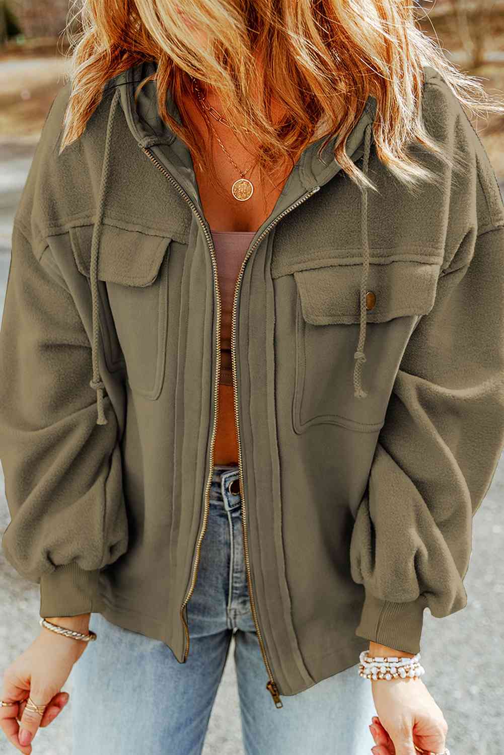 Zip-Up Drawstring Hooded Jacket Bazaarbey