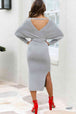 Surplice Neck Bow Waist Slit Sweater Dress Bazaarbey
