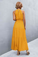Printed Sleeveless Tie Waist Maxi Dress Bazaarbey