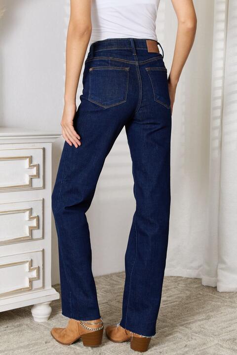 Raw Hem Straight Leg Jeans with Pockets Trendsi