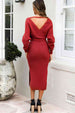 Surplice Neck Bow Waist Slit Sweater Dress Bazaarbey