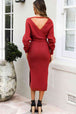 Surplice Neck Bow Waist Slit Sweater Dress Bazaarbey
