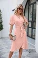 Tie Waist Flutter Sleeve Surplice Dress Bazaarbey