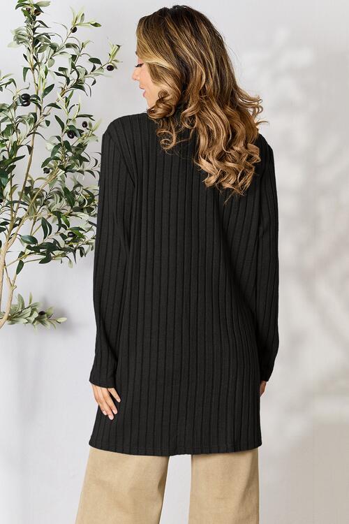 Ribbed Open Front Cardigan with Pockets Bazaarbey