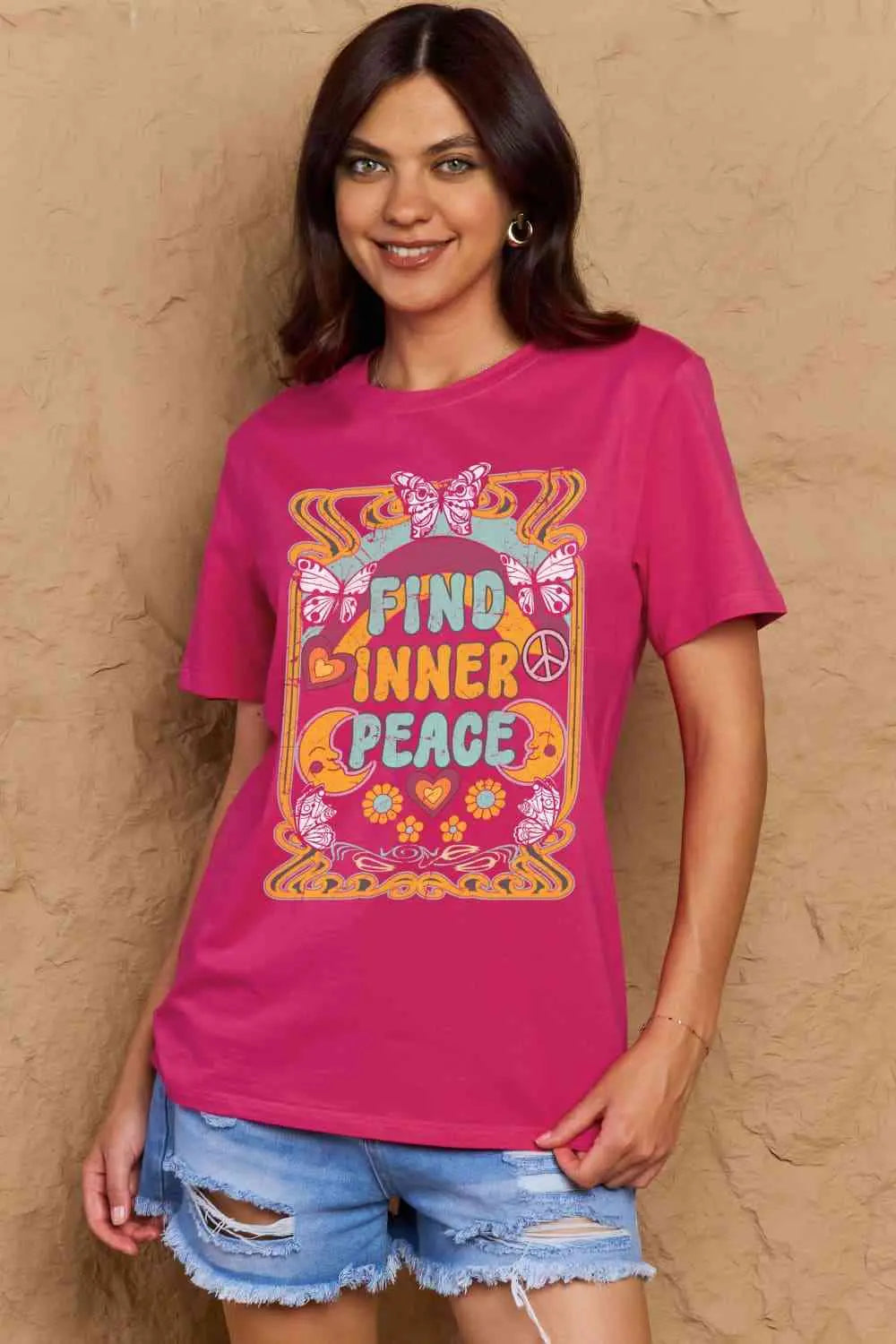 Full Size FIND INNER PEACE Graphic Cotton T-Shirt Bazaarbey