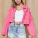 Cropped Collared Neck Dropped Shoulder Denim Jacket Bazaarbey