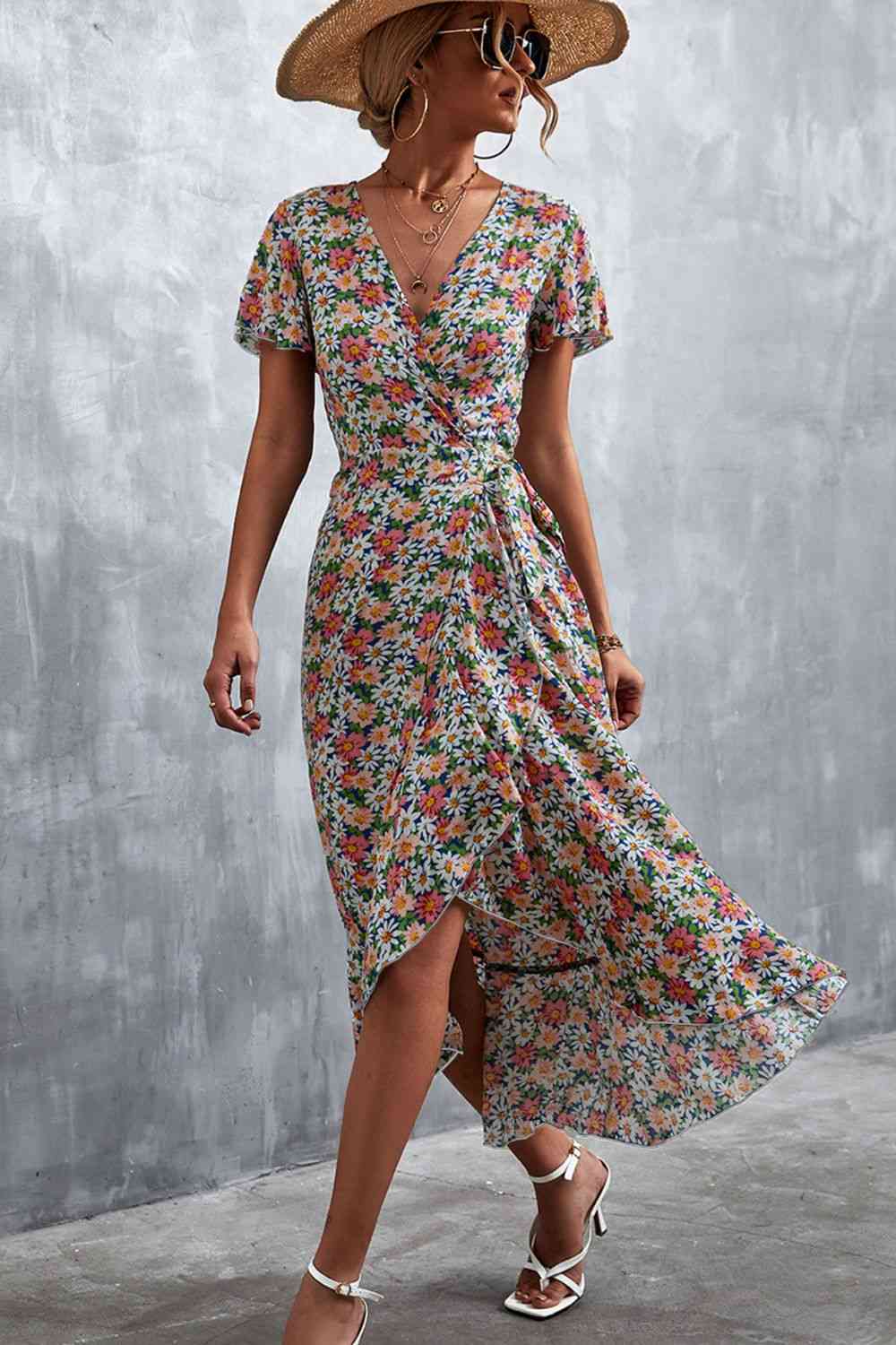 Floral  Neck Tied Midi Dress -BazaarBey - www.shopbazaarbey.com