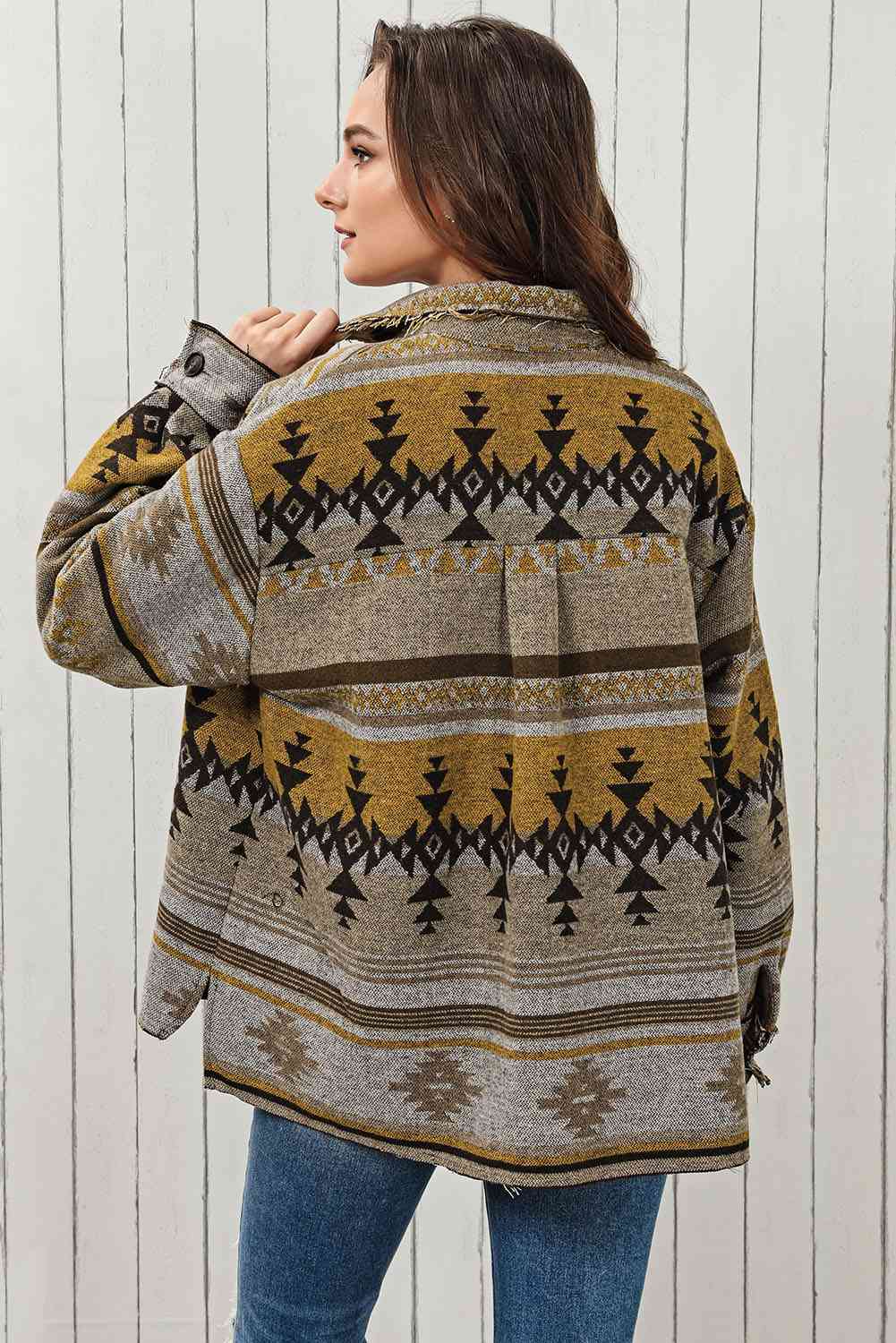 Collared Drop Shoulder Jacket Trendsi