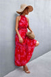 Printed Sleeveless Tie Waist Maxi Dress Bazaarbey