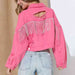 Cropped Collared Neck Dropped Shoulder Denim Jacket Bazaarbey