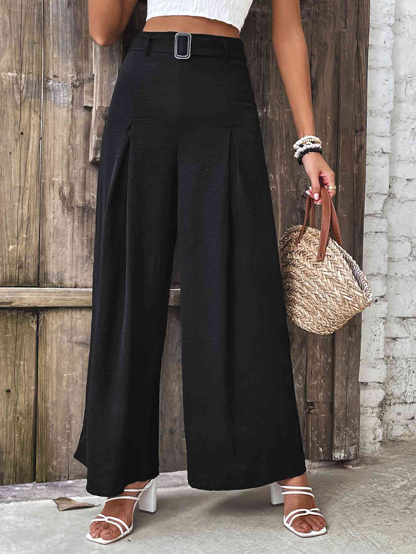 Ruched High Waist Wide Leg Pants Bazaarbey