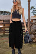 Slit Front Midi Denim Skirt with Pockets Trendsi