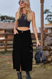 Slit Front Midi Denim Skirt with Pockets Trendsi
