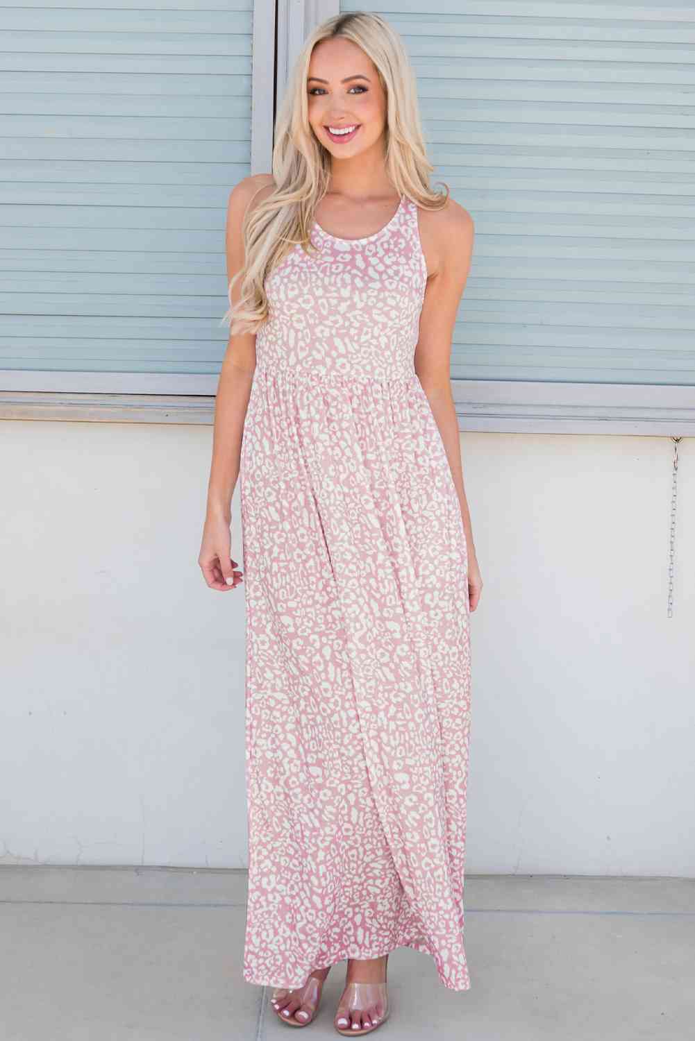 Leopard Round Neck Sleeveless Maxi Dress Bazaarbey