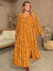 Plus Size Printed Slit Long Sleeve Dress Bazaarbey